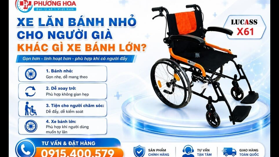 Xe lăn bánh nhỏ cho người già: Khi nào gọn hơn lại là lợi thế?